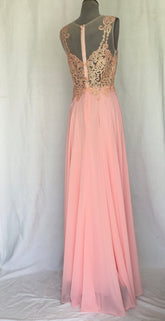 Blush Pink Embellished Evening Gown with Flowing Chiffon Skirt
